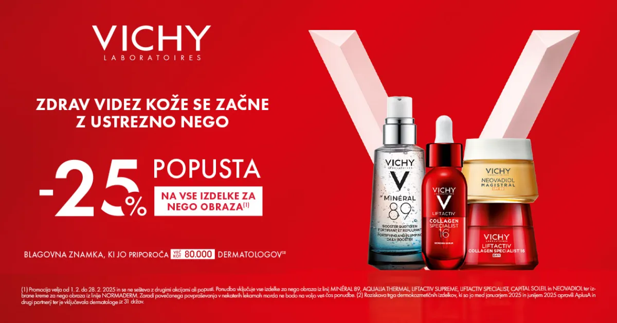 Vichy izdelki za nego obraza v februarju -25%